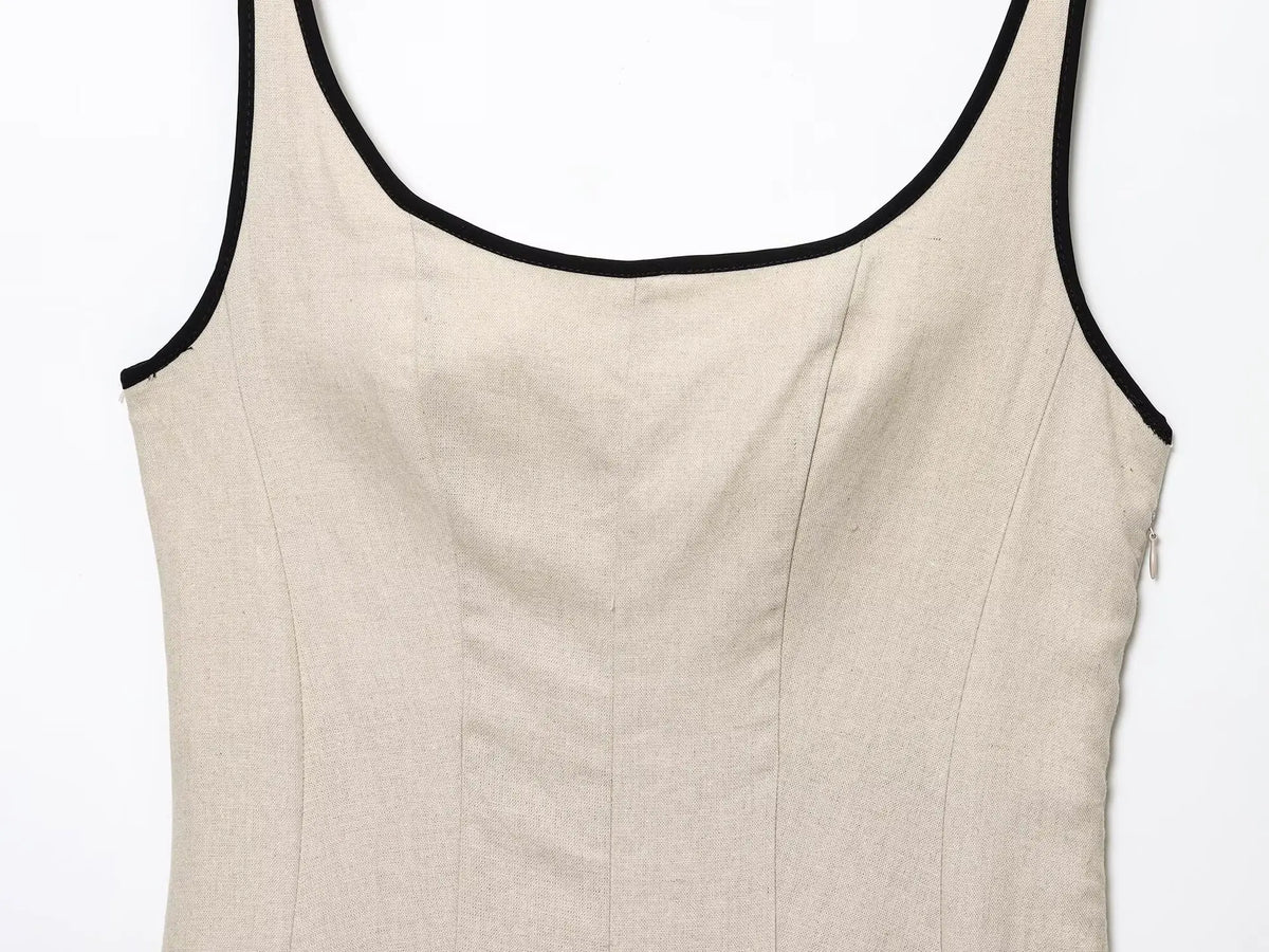Women's Summer Commuter Simple Casual Midi Dress Sleeveless Square Neck Open Back Side Zipper Bright Line Women's Elegant Dress