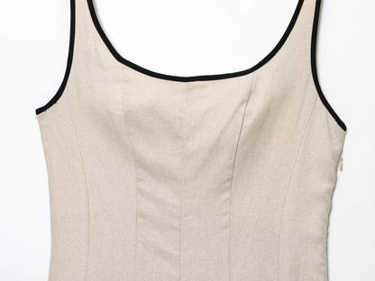 Women's Summer Commuter Simple Casual Midi Dress Sleeveless Square Neck Open Back Side Zipper Bright Line Women's Elegant Dress
