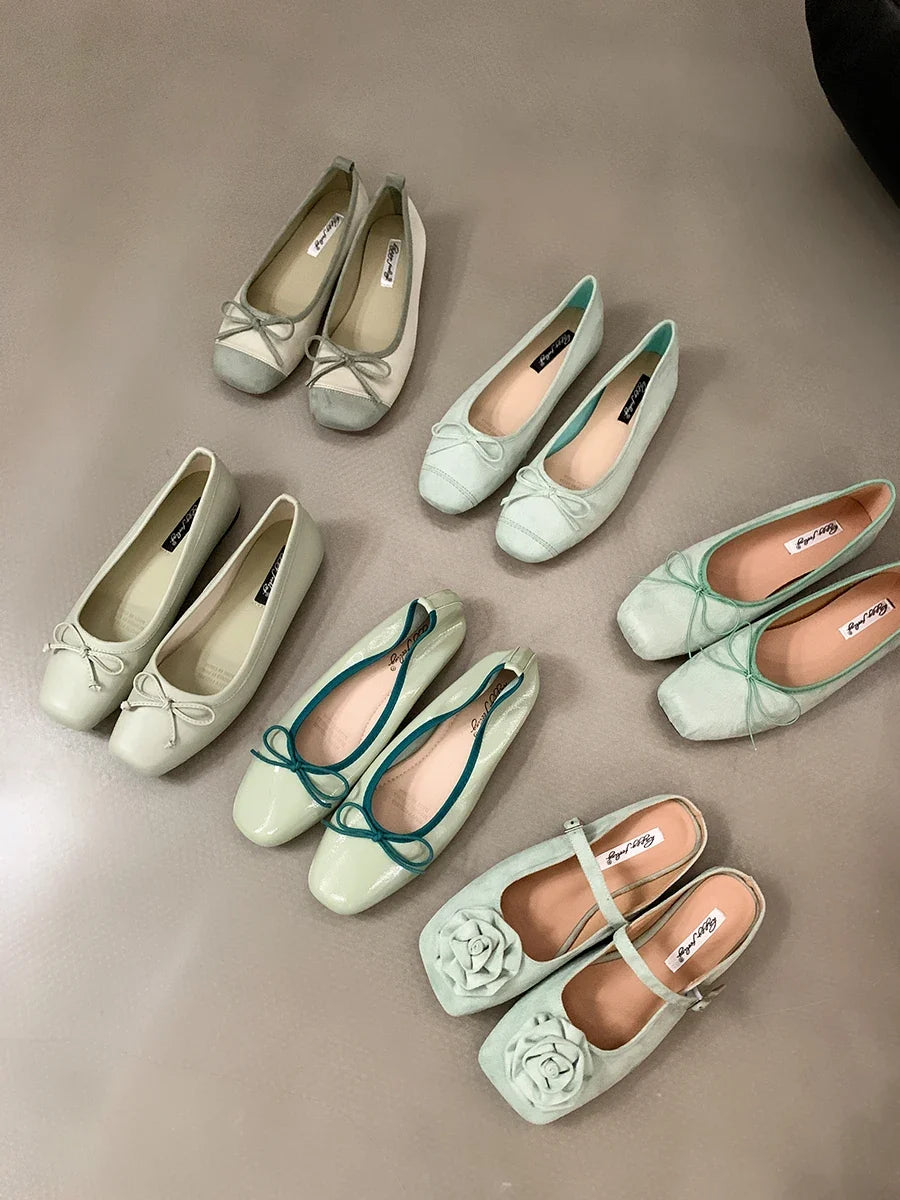 Women Shoes Brand Designer Mary Janes Shoes Summer Butterfly Knot Japanned Slip On Flats Vintage Narrow Band Dress