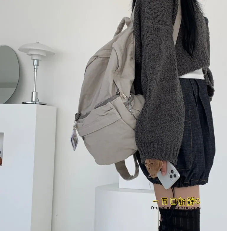 Vintage Backpack for Women Preppy Style Canvas Women Rucksack Zipper Casual Medium-Capacity European-American Style Female Bag