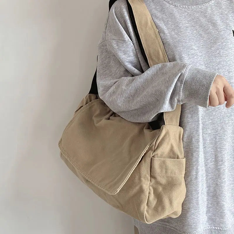 Canvas Bag for Female College Students Class Crossbody Postman Large Capacity Fashion Shoulder Bags