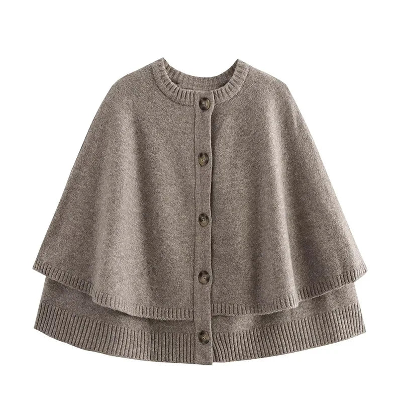Chic Knitted Cape Cardigan Women Casual Solid Single-Breasted O-neck Sweaters Female Autumn Loose Versatile Simple Knitwear