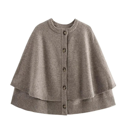 Chic Knitted Cape Cardigan Women Casual Solid Single-Breasted O-neck Sweaters Female Autumn Loose Versatile Simple Knitwear