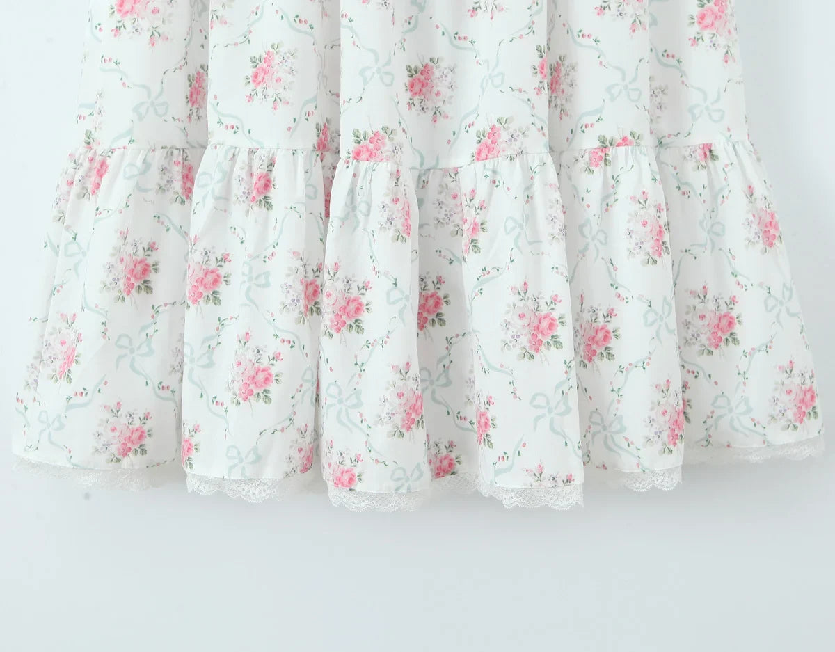 Women Bow O Neck Sleeveless Floral Print Boho Dresses Front Lace Up A-line Midi Summer Dress Chic Lady Holiday Party Robe