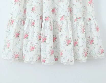 Women Bow O Neck Sleeveless Floral Print Boho Dresses Front Lace Up A-line Midi Summer Dress Chic Lady Holiday Party Robe