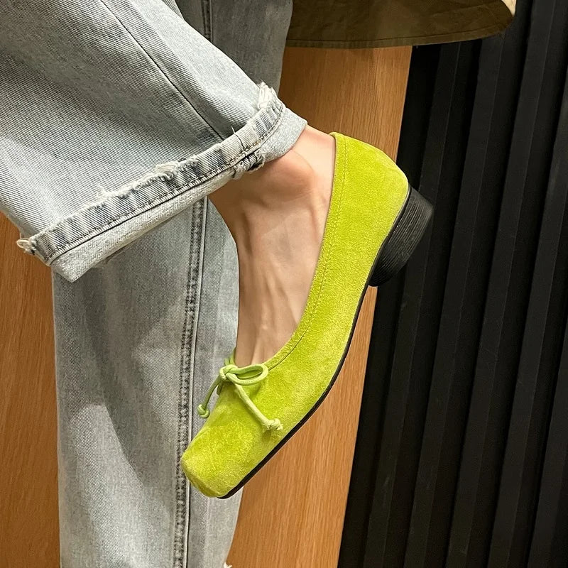 Spring Simple Shoes Woman Square Toe Ballet Flats Real Leather Sheepsuede Elegant Women Flats Basic Style Shoes For Women