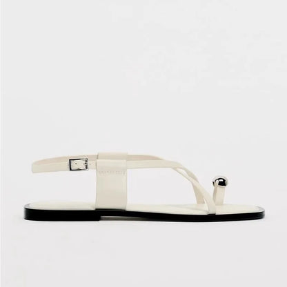 White Women Sandals Designer Cross Straps Flat Shoes Woman Summer Beach Sandalias Mujer Holiday Flip Flops Metal Decor Flats