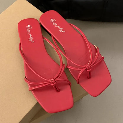 Red Summer Women Slippers Fashion Women's Narrow Band Flat Flip Flop Shoes Ladies Casual Outdoor Beach Slides Sandalias Muj