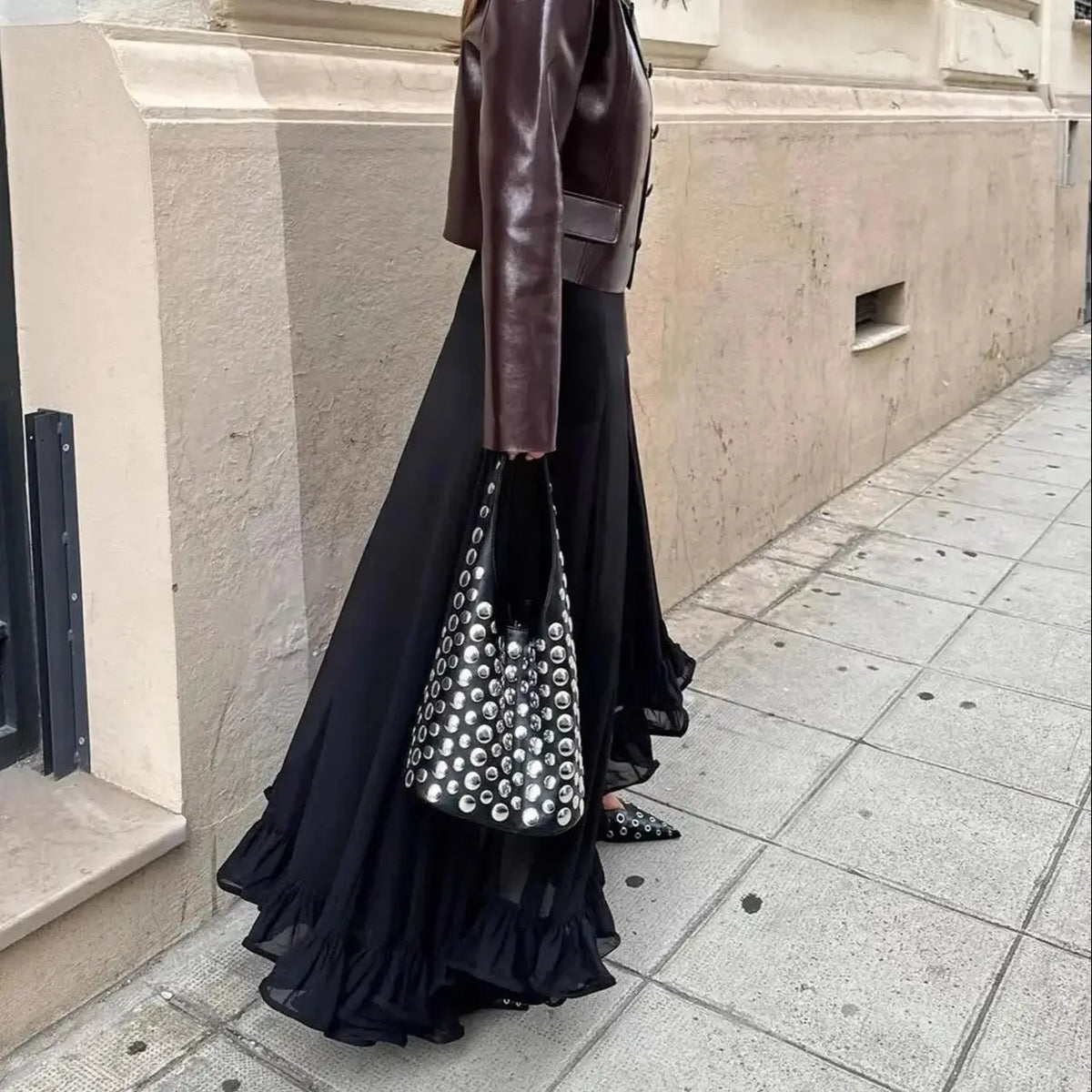 New Rivet Bucket Bag Motorcycle Texture Trend Handbag Highlights Unique Personality Tortoise Shell Sequins Soft Ladies Bag