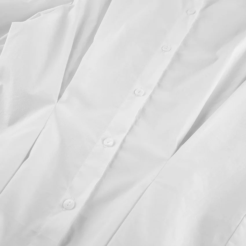 Pure cotton shirt for women, high-end, light luxury, versatile, pleated, waist cinching, slim fit, long sleeved, lapel shirt