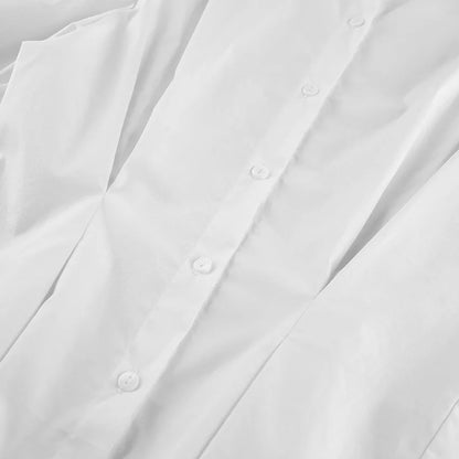 Pure cotton shirt for women, high-end, light luxury, versatile, pleated, waist cinching, slim fit, long sleeved, lapel shirt