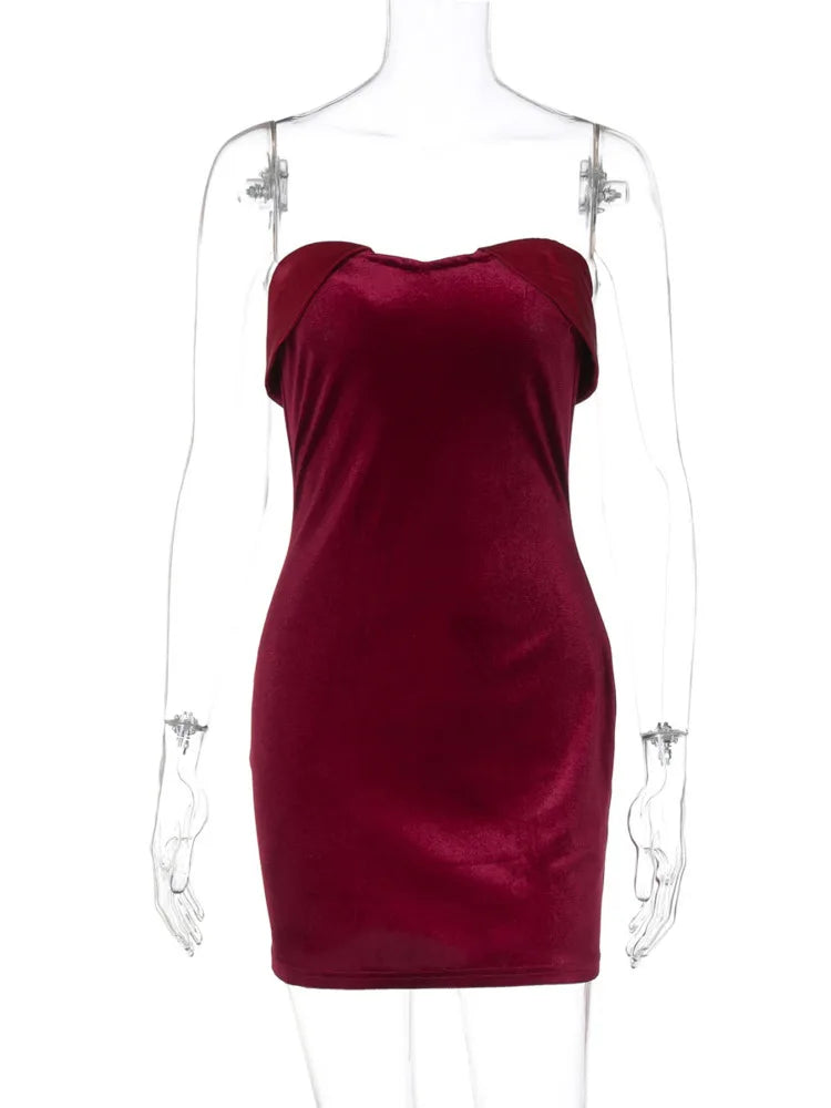 Strapless Sweetheart Neck Velvet Bodycon Mini Dress
