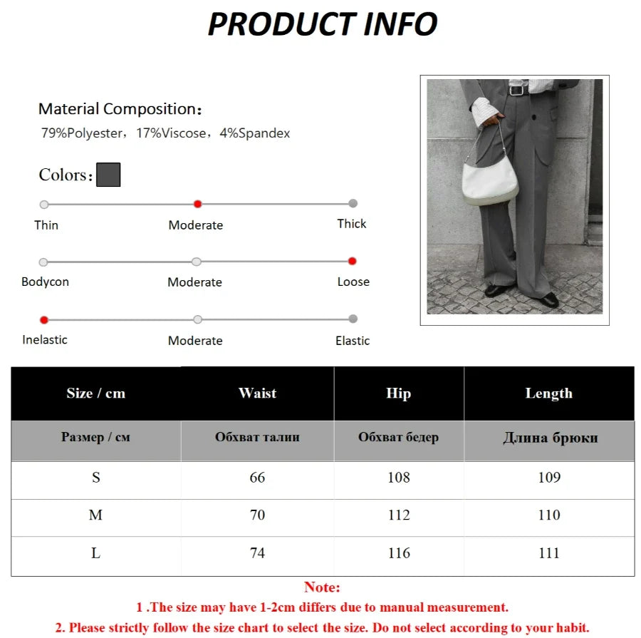 Women's Spring Summer New Loose Wide-Leg Suit Pants Elegant Office Classic Straight-Leg High-Waist Suit Trousers