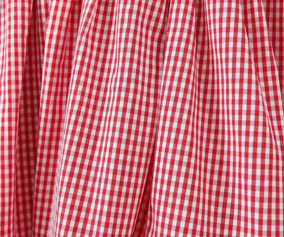 Fashionable Short Red Plaid Dress Women Sexy Backless A-line Mini Summer Halter Dress Vacation Robe 2026