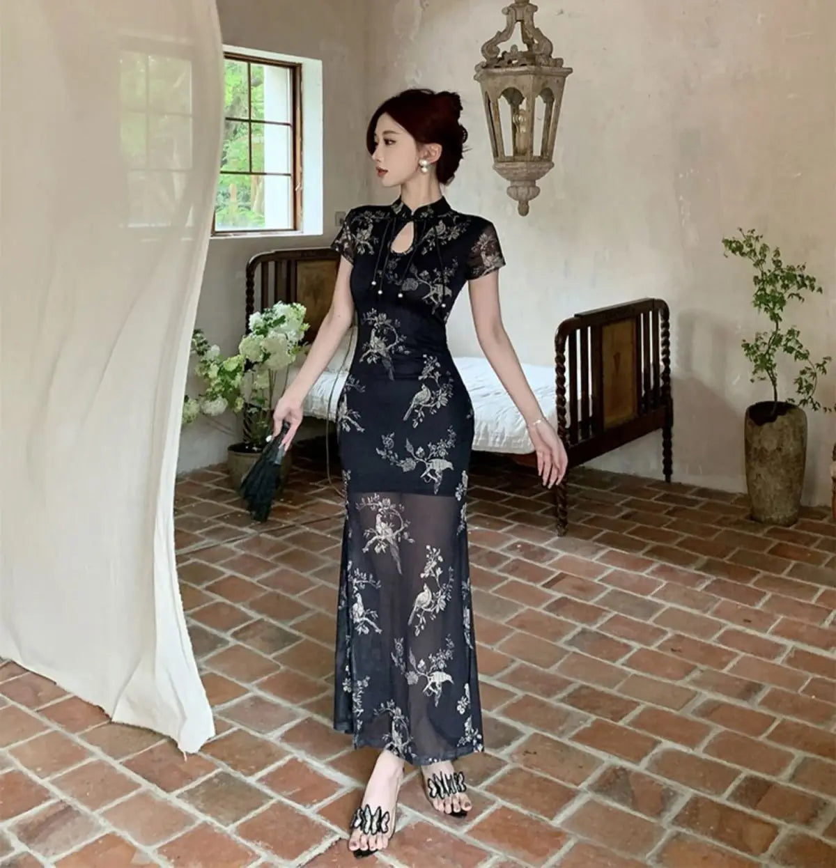 Vintage Chinese National Style Slimming Modified Cheongsam Dress Women's New Summer Chic Y2K Slim Elegant Split Long Dress