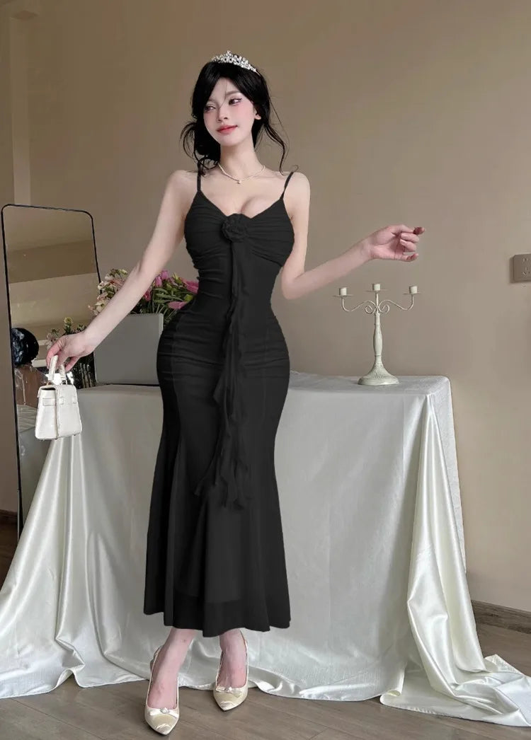 Women Dresses Sleeveless V Neck Ruffles Slim Elegant Backless Ruffles Ribbon Temperament Elegant Dress Sexy Ladies