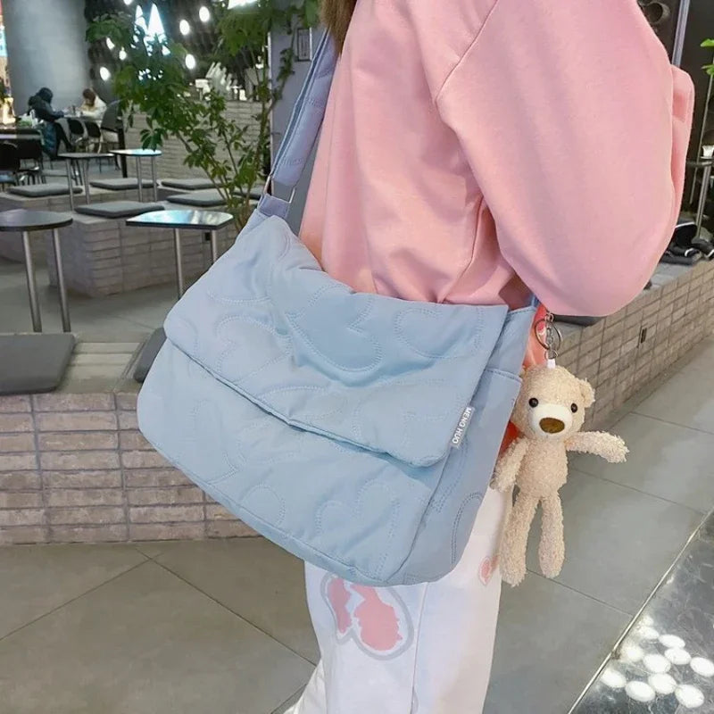 Women Sweet Y2k Aesthetic Grunge Crossbody Bag Japanese Chic High-capacity Shoulder Handbags Vintag Solid Simple Messenger Bags
