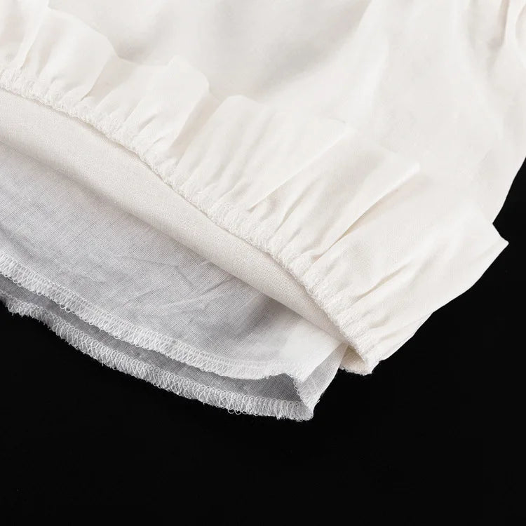 White Ruffle Shorts Sets Square Collar Sleeveless Drawstring Tank Tops+Shorts Summer Casual Simple Suits For Women 2 Piece Set