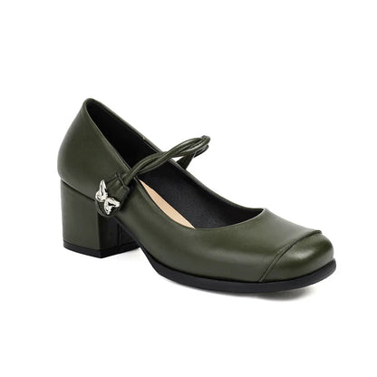 Plus Size Round Toe Thick Heel Metal Butterfly Decoration Office Lady's Shoes With Crossed Thin Straps And Shallow Mouth Pumps