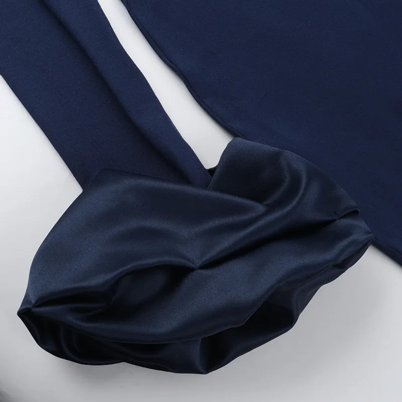 Mock Neck Long Sleeve Ruffle Cuff Side Slit Bodycon Maxi Dress