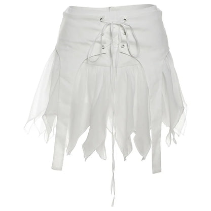 Sexy See-Through Hollow Cardigan Top High Waisted Lace Up Skirt Suit Women's Y2K Hot Girl Outfits Club Party Fashion Suit