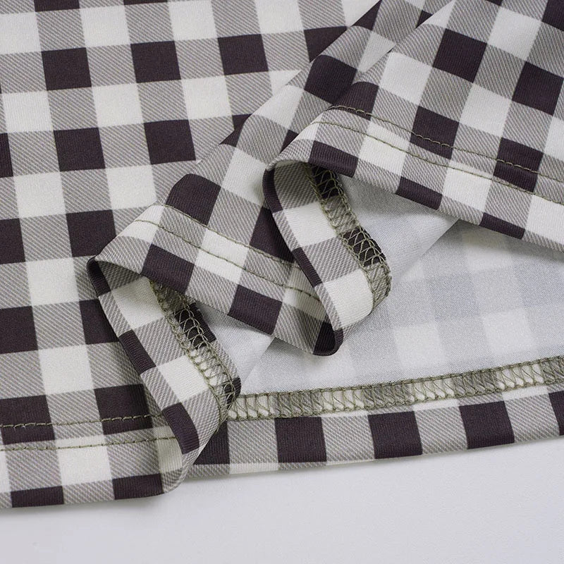 Elegant Women A Line Short Dress Fashion O Neck Plaid Print Sleeveless Tie Waist French Retro Casual Summer Mini Dress