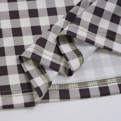 Elegant Women A Line Short Dress Fashion O Neck Plaid Print Sleeveless Tie Waist French Retro Casual Summer Mini Dress