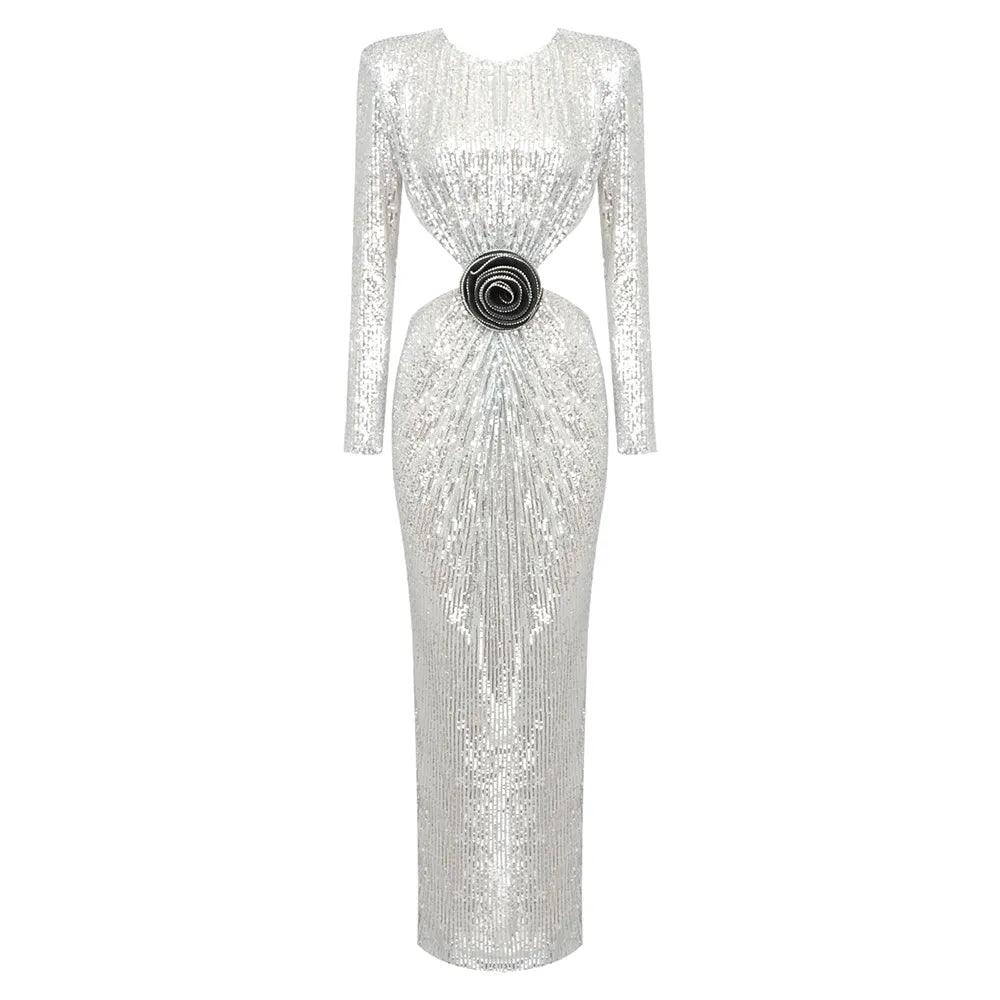 Halter Neck Sequin Draped High Slit Maxi Dress