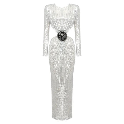 Halter Neck Sequin Draped High Slit Maxi Dress