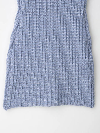 Halter Neck Single Breasted Knit Women Dress Sleeveless Tight Blue Summer Short Dress 2025 New Sexy French Woman Clothing