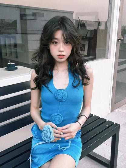 Women Blue Skirt Sets Vintage Mini Skirt and Off Shoulder Crop Top Y2k Elegant Suit 2000s New Matching Sets Clothes 2024 Summer