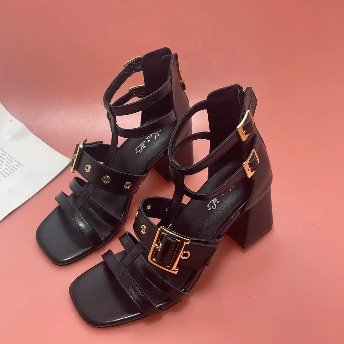 Open Toe Belt Buckle Zapatos Mujer 2024 Tendencia Slingback Heeled Sandals Ankle Strap Women Shoes Soft Leather Tacones Summer