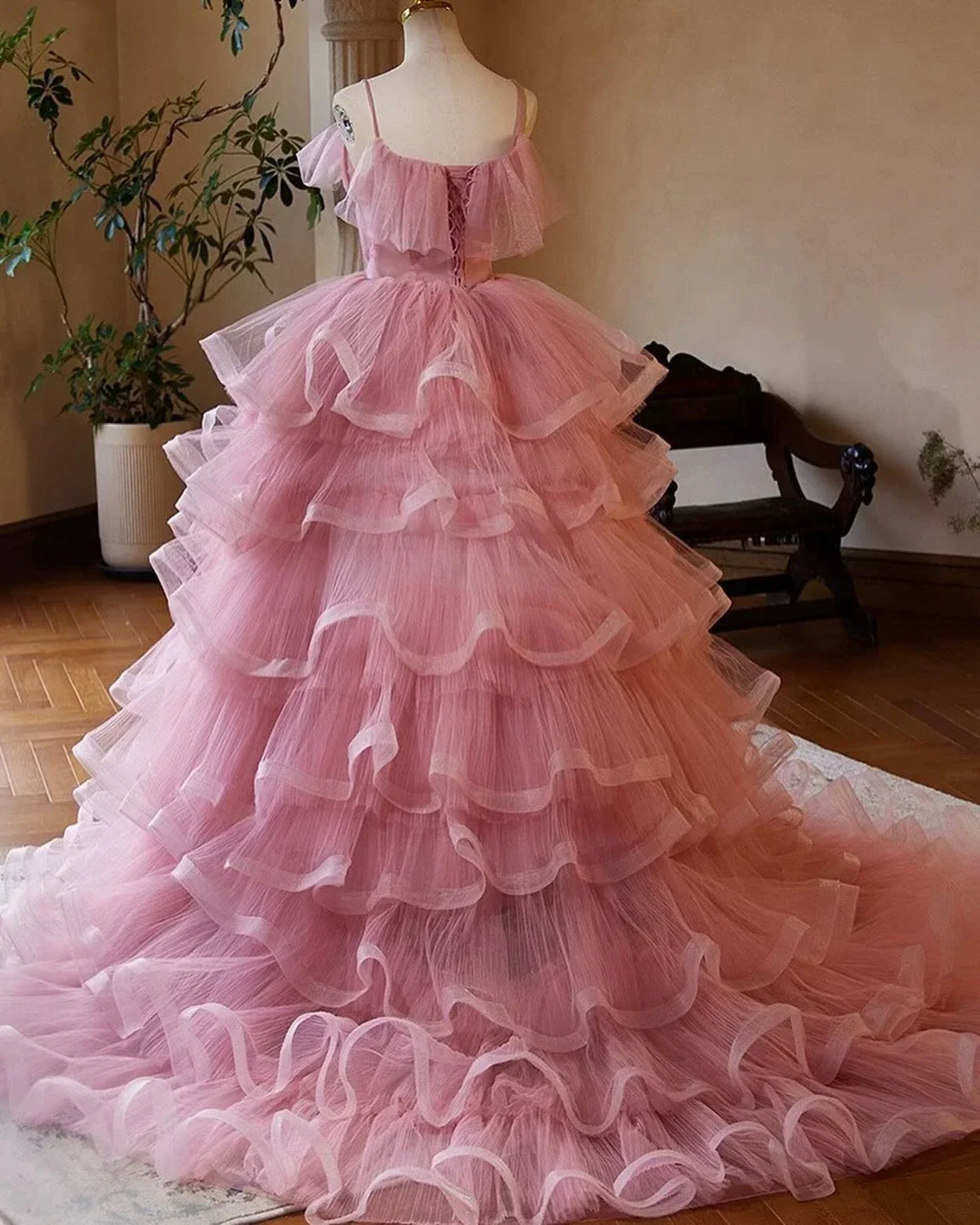 Elegant Blush Pink A Line Ruffles Tulle Ball Gowns New Vestidos SweetTier Upon Tier Dress Fluffy Tiered Ruffled Robe