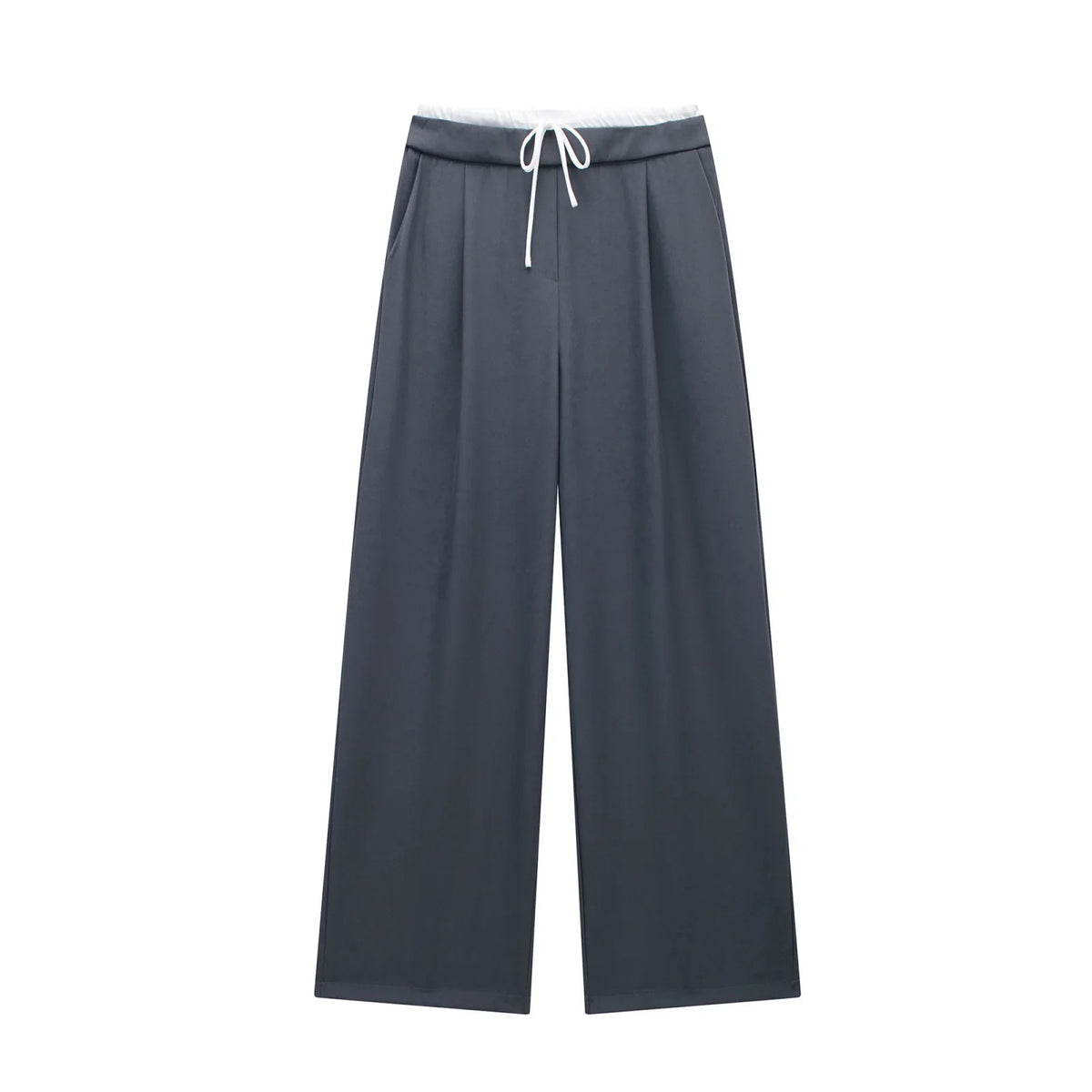 Spring Streetwear Patckwork Black Women Pants High Waist Elastic Wide Leg Long Pants Fashion Summer Bow Tie Trousers