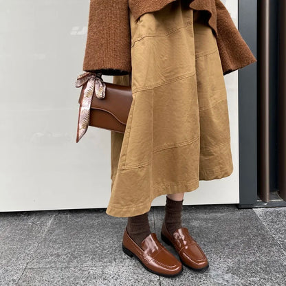 Simple Flats for Women Slip On Round Toe Loafers Genuine Leather Casual Flat Shoes Spring Autumn Loafers Basic Style Footwear