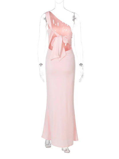 Asymmetrical Halter High Neck One-Shoulder Ruched Waist Bodycon Maxi Dress