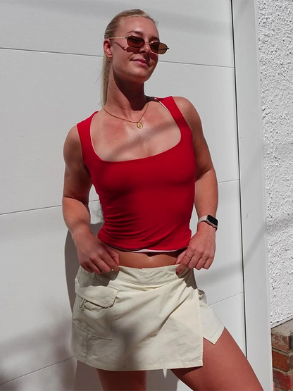 Color Contrast Crop Tank Top Patchwork Solid Double Wear Slim Strap Top 2024 New Y2K Sleeveless Vest Hottie Streetwear