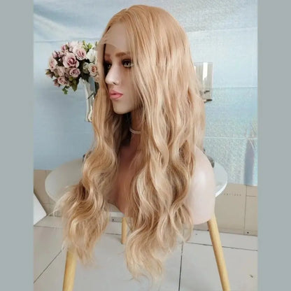 Marquesha 13*4 Curly Synthetic Lace Front Wig for Women Glueless Heat Resistant Fiber Gloden Blonde Lace Wig