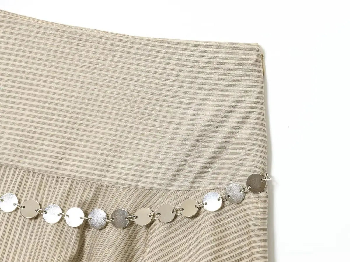 ins Style Temperament Fashion Women's Clothing Simple Striped Belt Asymmetrical Midi Skirt