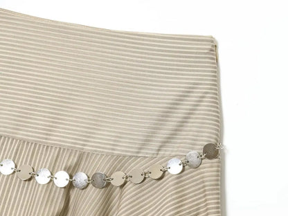 ins Style Temperament Fashion Women's Clothing Simple Striped Belt Asymmetrical Midi Skirt