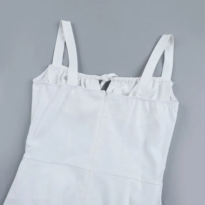 Women's Elegant White Lace-up Square Neck Spaghetti Strap Sleeveless Hollow Waist Slim A Line Long Vacation Summer Dress