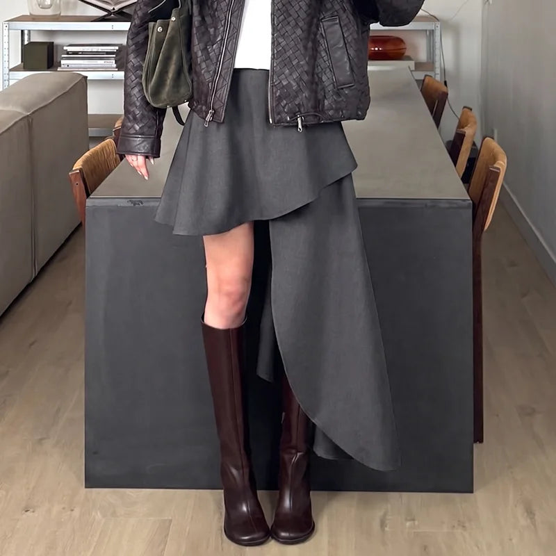 Stylish Irregular Casual Skirt Women Solid Commuting High-Waisted Irregular Layered Skirt Spring Summer New Street Skirt