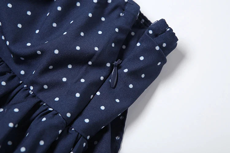 Low-Neck Polka Dots Women Two-Piece Set Halter Sleeveless Backless Mini Top+Multi-Layered Ruffles Sweet Bottoms Suits