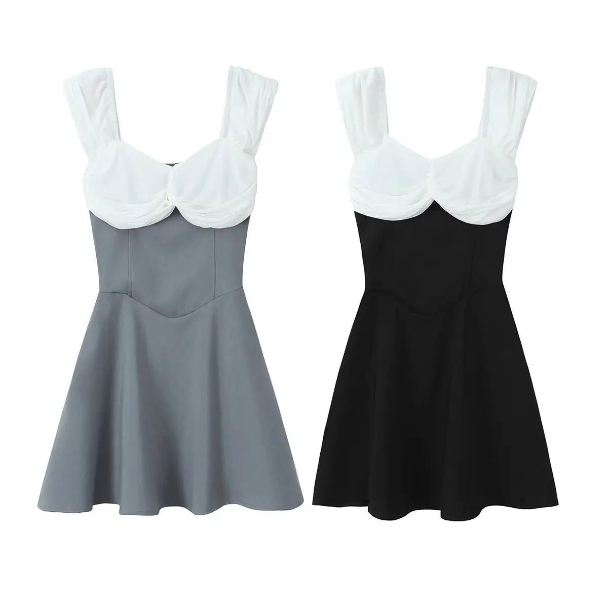 Off Shoulder Sweetheart Twist Front Colorblock Empire Waist Mini Dress