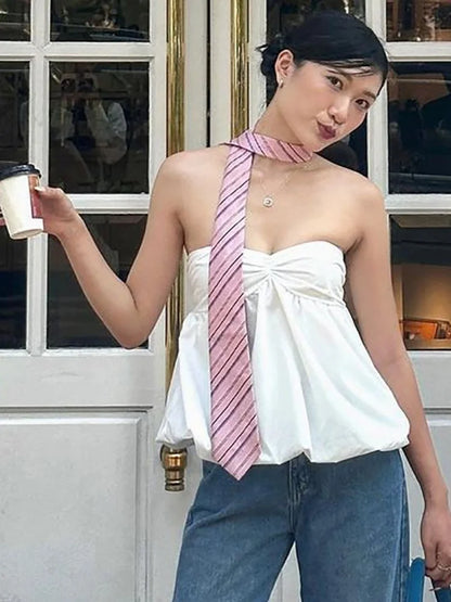Solid Bandeau Top For Women Strapless Bra Puffy Bralette Mujer Backless Bustier Sleeveless Lenceria Femenina Ruched Y2k Tube Top