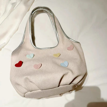 Sweet Y2k Aesthetic Heart Top-Handle Bags Kawaii Cute Fashion All Match Shoulder Underarm Bag Casual Shopping Purse and Handbags