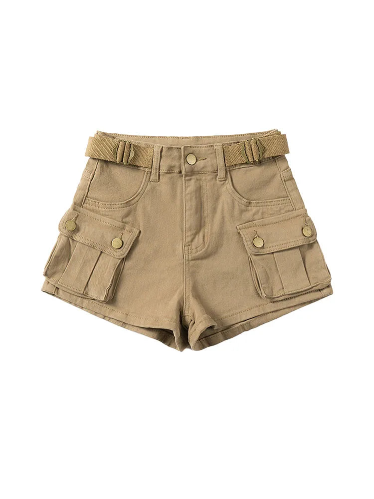 Vintage Women's Denim Shorts Hight Waisted Pockets Khaki Y2k Casual Jeans Cargo Pants Gothic Black Short Jeans Summer New