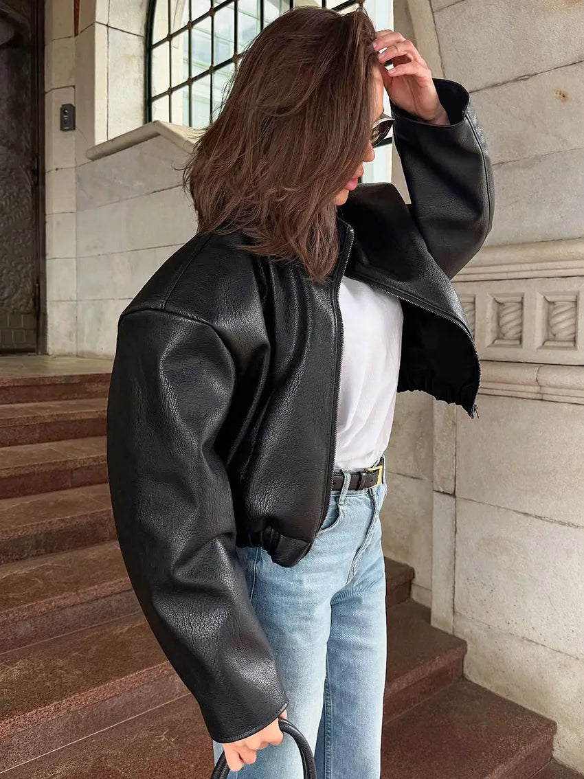 Women's Faux Leather Jacket High Quality PU Leather Coat Designer Fashion Chic Casual Commuting Office Blazer