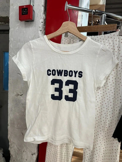 NO.14 Print Slim Navy T-shirts Women New Cotton Casual O-neck Short Sleeve Tees Girl American Vintage Streetwear Tshirt Y2K Tops