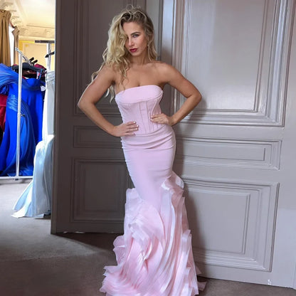Dainty Baby Pink Mermaid Dress Rose Floral Woman Clothes Custom Made Open Back Floor Length Evening Dresses For Formal Cheap H